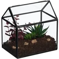 relaxdays Dekovase Pflanzenterrarium aus Glas Hausform (1 St), schwarz