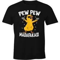 MoonWorks Print-Shirt Herren T-Shirt Pew Pew Madafakas Crazy Chick Küken Meme Spruch Trend Fun-Shirt Moonworks® mit Print