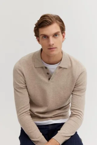 BASEFIELD - NOS Polo Pullover beige mel. - Gr. - XXL