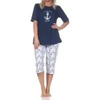 Normann Pyjama Damen kurzarm Capri Schlafanzug in maritimen Look – auch in Übergröße