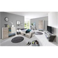 Lomadox Jugendzimmer-Set LEEDS-10, (Sparset, 6-tlg), Sandeiche Nb. mit weiß Lava und Denim Blau