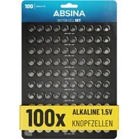 ABSINA 100er Pack Alkaline Knopfzellen Batterien - AG1 AG3 AG4 AG10 AG13 Knopfzelle, (1 St)