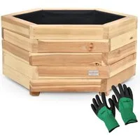 holz4home® Pflanzkübel 6-eckig aus Tannenholz I Outdoor Blumenkübel für Garten Balkon, inkl. Gartenhandschuhe & Vlies