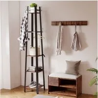 HOMCOM Garderobenständer Kleiderständer mit 4 Ablagen und 8 Haken, (Jackenständer, 1 St., Garderobe), für Kleidung, Tasche und Hut, für Flur und Schlafzimmer Braun