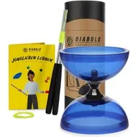 Diabolo Freizeitsport Diabolo Set Pro Clear UV - inkl. Alu-Handstäben, Ersatzschnur, Anleitung, (1-tlg), Diabolo (blau) mit Freilauf & transparenten Halbschalen ab 5 Jahren