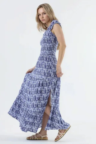 Maxikleid mit Paisley-Muster und quadratischem Kragen