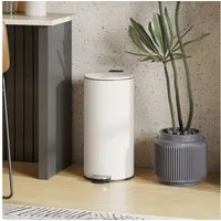 HOMCOM Mülltrennsystem mit Tritt-Pedal, 30L Fassungsvermögen, Cremeweiß