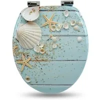 Sanfino WC-Sitz "Caribbean Blue" Premium Toilettendeckel mit Absenkautomatik aus Holz, mit schönem Maritim-Motiv, hohem Sitzkomfort, einfache Montage