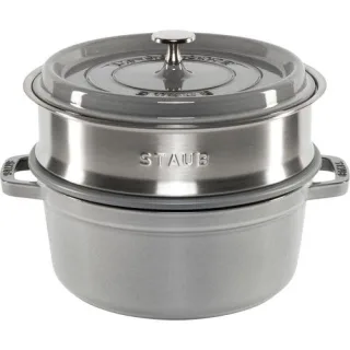 Staub La Cocotte 24cm rund, mit Dämpfeinsatz, graphitgrau