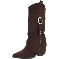Ital-Design Moderne Stiefel mit perforiertem Design und goldenen Details Westernstiefel (91154654) Blockabsatz Stiefel in Dunkelbraun
