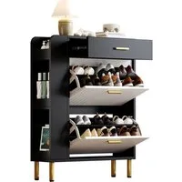 Yorbay Schuhschrank Freistehender Schuhschrank mit 1 Schublade & 3 offenen Fächern (80x24x105cm) moderner, schmaler Schuhkasten in Weiß-Schwarz