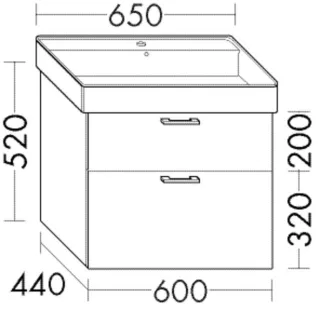Burgbad Waschtischunterschrank Sys30 PG2 Echo 520x600x440 Weiß Hochglanz, WWMK060461 WWMK060461