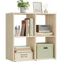 Woltu Bücherregal, helle Eiche, 4 offene Fächer, Würfelregal Standregal klein