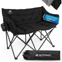 Nordmut Campingstuhl Campingsofa Klappbar 2 Personen 360 kg gepolstert mit Tragetasche (bis 360 kg belastbar mit Stahl Aluminium Rahmen), wetterfest klappbar mit Tragetasche & Seitentaschen