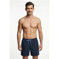 JOOP! Badeshorts Solid Cornflower-Logo, kurze Seitenschlitze