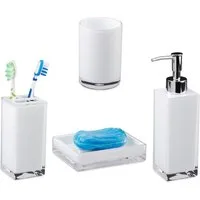 relaxdays Badezimmer-Set Badaccessoires Set 4-teilig, weiß
