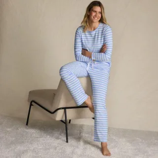 Gemustertes Pyjama-Set aus Baumwoll-Jersey, Damen, size: regular, Blau, Elasthan/Baumwoll-Mischung, by Lands' End