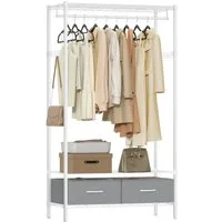 SONGMICS Kleiderständer offener Kleiderschrank, Garderobe mit Gitterablagen, (Garderobenständer mit 2 Schubladen mit Kleiderstange), mit 2 Schubladen und Kleiderstange, freistehend