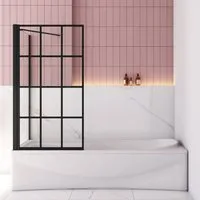 Aica Sanitär Badewannenaufsatz H:140cm 6 ESG Sicherheitsglas Schwarz Duschtrennwand mit Seitenwand, 6mm ESG klares Sicherheitsglas, mit Antikalk-Versiegelung, Breite 80cm