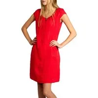 Caspar Sommerkleid SKL020 knielanges Damen Sommer Leinenkleid mit eleganter Metallspange Luftig leicht, figurumspielende Form, mit seitlichem Jersey-Einsatz