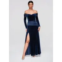 OMBRE Abendkleid Damen Abendkleid elegant mit off-the-shoulder Ausschnitt Navy L (kein Set, 1-tlg) in Unifarbe