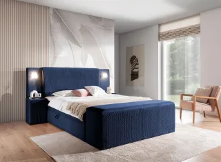 Boxspringbett Bett MARTEN 140x220cm Set.2 in Stoff Magic Velvet Dunkelblau
