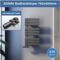 SONNI Designheizkörper Design Badheizkörper Anthrazit Handtuchtrockner Flach, Paneelheizkörper Design Mittelanschluss seitlich