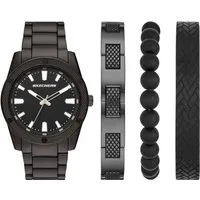 Skechers Quarzuhr KNURLING BRACELET SET SR9078, (Set, 4-tlg., mit 3 Schmuckarmbändern), Armbanduhr, Herrenuhr, analog, Leuchtindizes, Geschenkidee