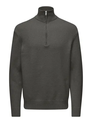 ONLY&SONS - ONSJAMES RLX 1/2 ZIP KNIT Beluga - Gr. - L