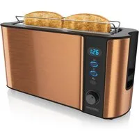 Arendo Toaster Edelstahl, Langschlitz, Display mit Restzeitanzeige, Brötchenaufsatz, 1 langer Schlitz, für 2 Scheiben, 1000 W, Defrost Funktion, Wärmeisolierendes Gehäuse, Krümelschublade