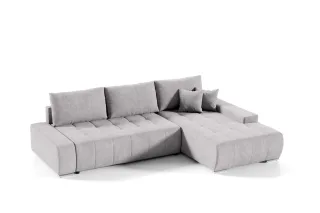 Ecksofa Sofa mit Schlaffunktion VOGAR Stoff Aston Silbergrau Ottomane Rechts