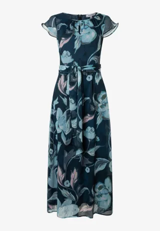 MORE & MORE - Maxi Chiffonkleid mit Flowerprint blau - Gr. - 38