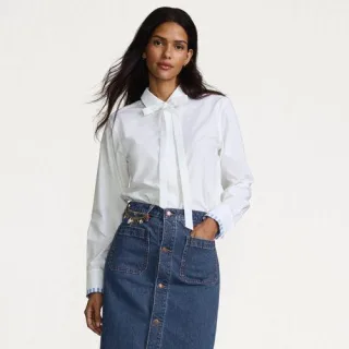 Pflegeleichte Langarmbluse mit abnehmbarer Schleife für Damen, Damen, size: regular, Weiß, Baumwolle, by Lands' End