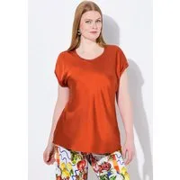 Ulla Popken Spitzenbluse Satinblusenshirt Classic Rundhals mit Glitzernaht