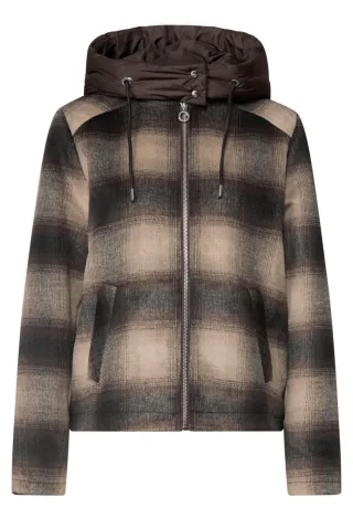 Street One - Karierte Jacke mit Kapuze braun - Gr. - 36
