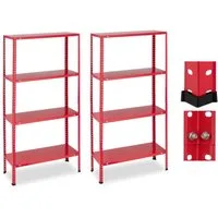 relaxdays Schwerlastregal Rotes Schwerlastregal 2er Set 4 Ebenen