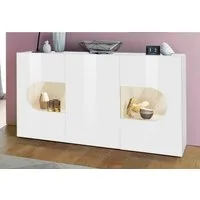 Home affaire Sideboard Real,Vitrine,Kommode,Schrank, komplett hochglanz lackiert, weiß Hochglanz lackiert mit 3 Türen davon 2 Glastüren, Breite 150