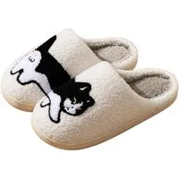 NEXORA Katzen Hausschuhe – Bequeme, rutschfeste Hüttenschuhe mit Katzenmotiv Plüsch Hausschuhe kuschelige Hausschuhe im Katzendesign