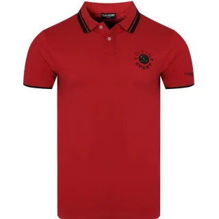 Plein Sport - Rotes Poloshirt Mit Doppelstreifenkragen Und Tiger-design Auf Der Rückseite