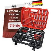 FAMEX Werkzeugset 555-50 Profi Steckschlüsselsatz 219-tlg, (Werkzeugkasten, Ratschenkasten 1/2", 1/4", 3/8), aus CV-Stahl, Auto, Motorrad, Fahrrad