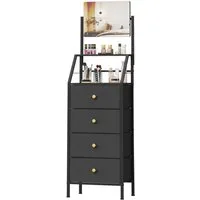 OYRREU Schubkastenkommode mit verstellbarem Spiegel, Schminkschrank, 4 Stoffschubladen (2-in-1 Spiegel-Kommode), platzsparendes Hochdesign, kippsicher