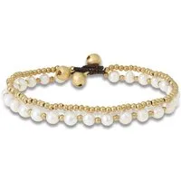 Made by Nami Fußkette - Zweireihig für Damen mit Goldenen Perlen und Süßwasserperlen, Wasserfester Schmuck