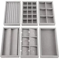 Belle Vous Schmuckständer BELLE VOUS Schmuck Organizer 6er Set, Samt, Grau, 36 Fächer