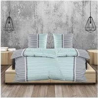 Casa Colori Bettwäsche Seersucker Garnitur 135x200 Reißverschluss in Grau Mint gestreift, Seersucker, 4 teilig, luftig leichte Sommerbettwäsche
