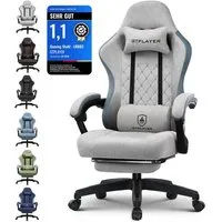 GTPLAYER Gaming-Stuhl Ergonomischer Gaming Sessel Schreibtischstuhl aus Stoff/Kunstleder (Pacekung), Federsitzkissen mit Fußstütze