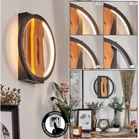 hofstein Wandleuchte dimmbare Wandlampe aus Metall/Holz in Schwarz/Natur, LED fest integriert, Leuchte mit Schirm(22cm), dimmbar ü. Lichtschalter, 1700 Lumen, 12 W