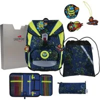 DerDieDas® Schulrucksack DerDieDas ErgoFlex Light Neon Crazy Schulranzenset 5-teilig