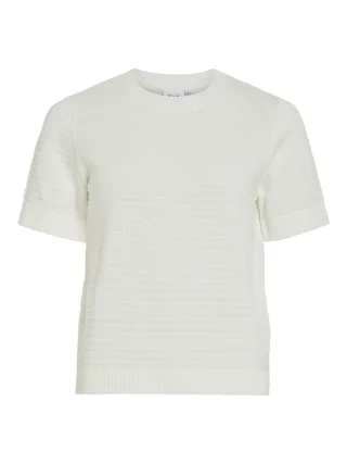 VILA - VILOLLO O-NECK S/S DETAIL KNIT TOP- NOOS White Alyssum - Gr. - S
