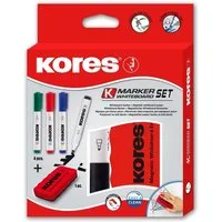 KORES Whiteboard Marker Whiteboardmarker 3-5mm Keilspitze Set mit 4 Farben + Schwamm