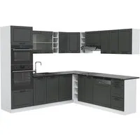 Vicco Winkelküche R-Line, Anthrazit Landhaus/Weiß, 247 x 237 cm ohne Arbeitsplatte